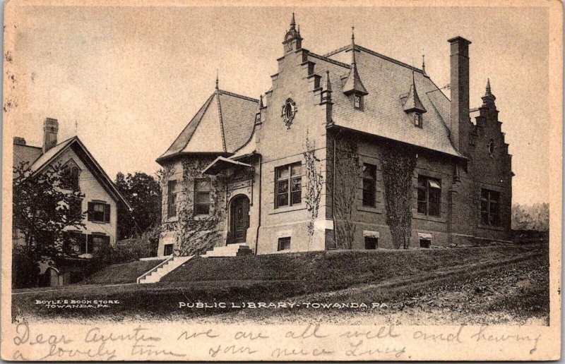View of Public Library, Towanda PA Undivided Back c1906 Vintage Postcard O45