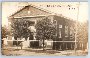 Veedersburg Indiana IN Postcard RPPC Photo First Christian Church Scene Street