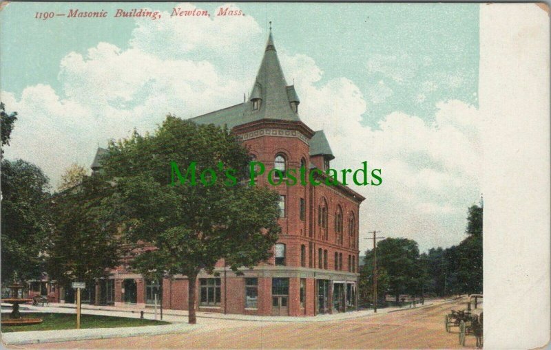 America Postcard - Masonic Building, Newton, Massachusetts  RS28304