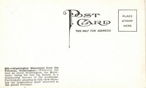 Washington Monument From The Potomac Washington DC Vintage Postcard