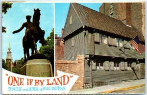 Postcard - Paul Revere Statue and Home - Boston, Massachusetts