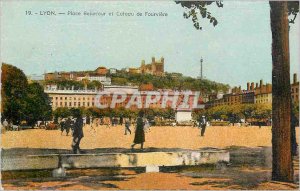Old Postcard Lyon Bellecour Square and Coteau de Fourviere