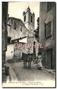 Old Postcard Cagnes Montee du Chateau and Church of Saint Peter Donkey Mule