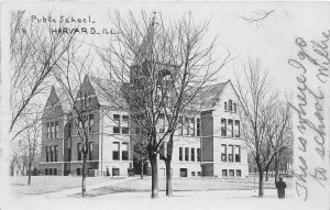 G3/ Harvard Illinois RPPC Postcard 1909 Public School Building