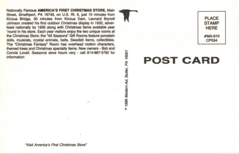 America's First Christmas Store on Main Street in Smethport, PA, 1986 Po...