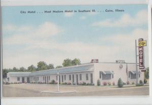 Illinois Il Postcard Linen Roadside CAIRO City Motel Modern