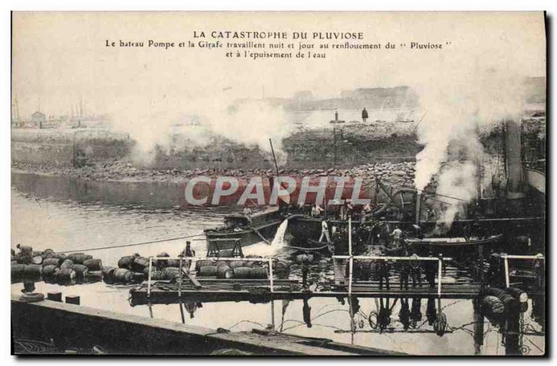 Postcard Old Boat Submarine disaster Pluviose The pump boat and the Giraffe w...