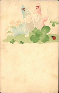 Fantasy Gnomes Elves Clovers & Ladybug c1905 Postcard