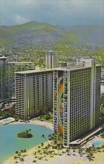 Hawaii Honolulu The Rainbow Tower Beside The Lagoon At The Hilton Hawaiia Vil...