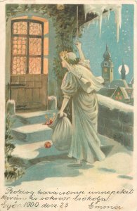 Christmas winter seasonal greetings postcard fantasy chromolithograph 1900
