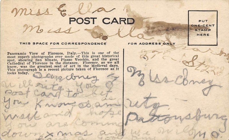 Florence Italy 1910 Postcard Panoramic View