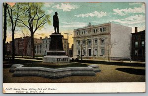 Postcard Newark NJ c1910 Kearny Statue Military Park and American Insurance Co.