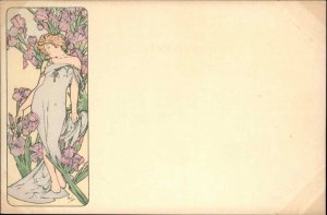 Alphonse Mucha Art Nouveau Beautiful Woman Panel Series 1890s Unused Postcard