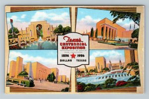 Dallas Texas, 1929 Centennial Exposition Exhibit Halls Fountains, Linen Postcard