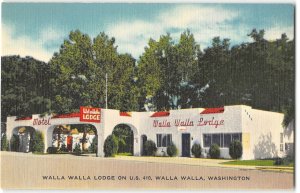 Washington Roadside WALLA WALLA LODGE Motor Court 1940s Linen Vintage Postcard