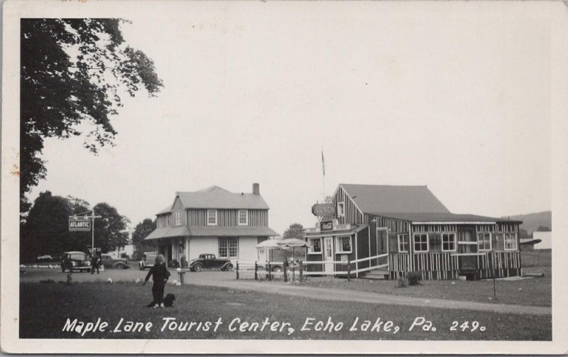 RPPC Postcard Maple Lane Tourist Center Echo Lake PA Coca Cola Sign Vintage Cars