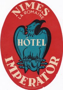 France Nimes Hotel Impaerator Vintage Luggage Label sk3370