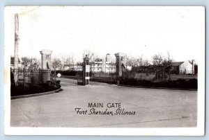 Fort Sheridan Illinois IL Postcard RPPC Photo Main Gate Entrance 1942 Vintage