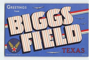 BIGGS FIELD Large Letter Greetings TEXAS Aviation 1940s Linen Vintage Postcard