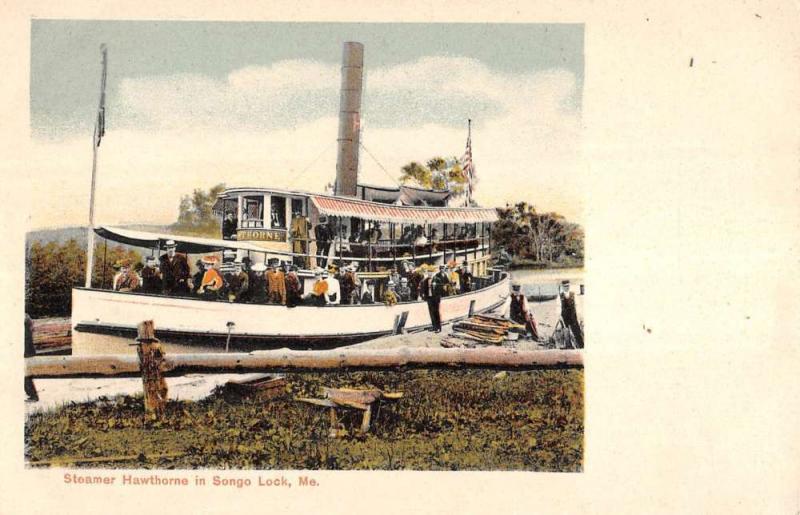 Songo Lock Maine Steamer Hawthorne Waterfront Antique Postcard K93139