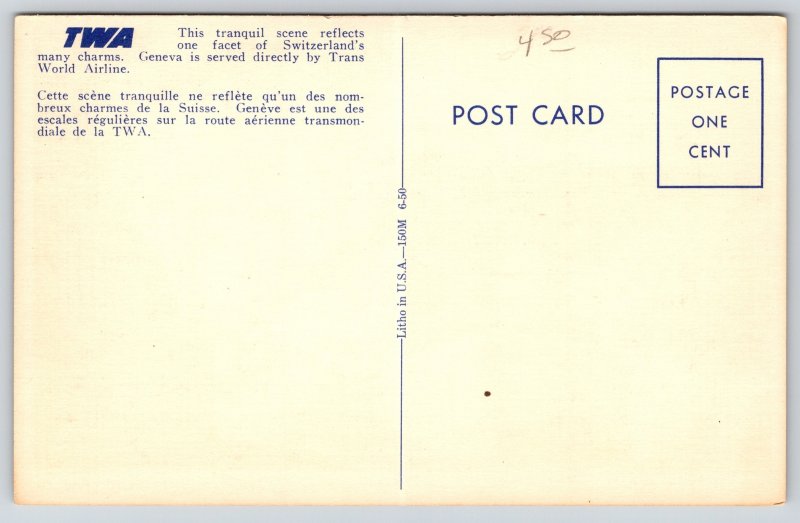 Transport~Trans World Airlines~Switzerland Swiss Street Scene~Vintage Postcard