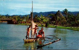 Hawaii Oahu Laie Tahitian Family In Authentic Canoe In Tahitian Village At Po...