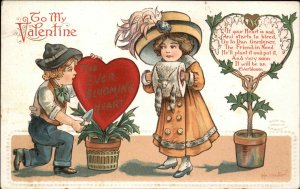 A/S Heinmuller Int'l Art Valentine Boy Plants Heart c1910 Vintage Postcard