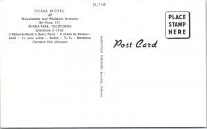 BUENA PARK, CA California    CORAL MOTEL    c1950s   Roadside   Postcard