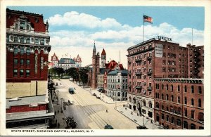 Vtg Albany New York NY State Street View Showing Capitol 1920s Postcard