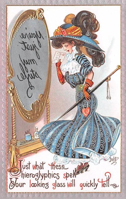 Artist Signed Dwig Dwiggins Post Card Mirror Girl Series no. 30 Artist Clair ...