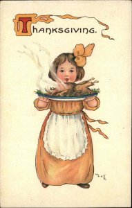 Mary Lafetra Russell Little Girl Serving Turkey Thanksgiving c1910 Postcard