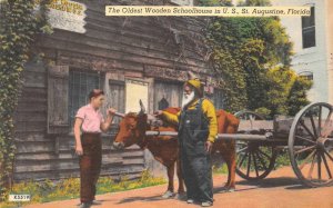 OLDEST WOODEN SCHOOL HOUSE ST. AUGUSTINE FLORIDA BLACK AMERICANA POSTCARD 1940s