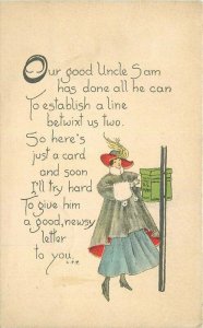 Well dressed woman mailing letter Uncle Sam Artist 1916 Postcard 21-13876