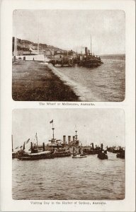 Wharf at Melbourne & Sydney Harbour Multiview Australia Unused Postcard E69