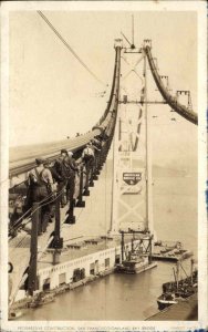 Social History Oakland Bay Bridge CA Construction Workers Real Photo Postcard