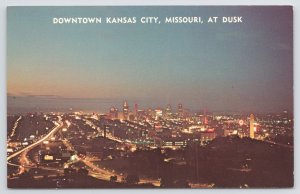 State View~Downtown Kansas City Missouri At Dusk~From BMA Tower~Vintage PC