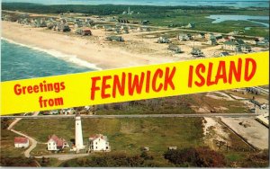 Greetings Fenwick Island Double Greeting Aerial View Postcard Unposted Vintage 