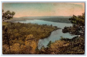 Aerial View Of Lake Minnewaska New York NY Vintage Hand Colored Postcard 