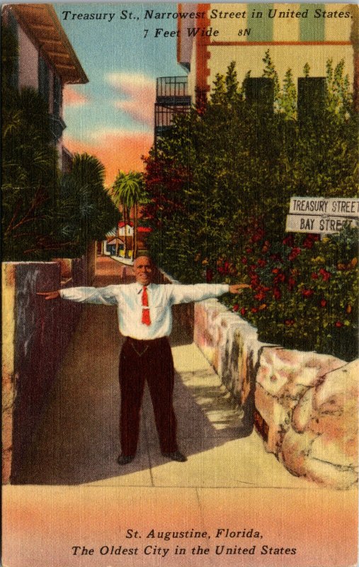 Vtg 1940s Treasury Street Narrowest Street St Augustine Florida FL Postcard