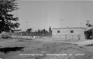 H47/ Manchester Iowa RPPC Postcard c1950s Swimming Pool Area