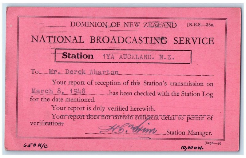 1948 Dominion of New Zealand National Broadcasting Service Auckland NZ Postcard