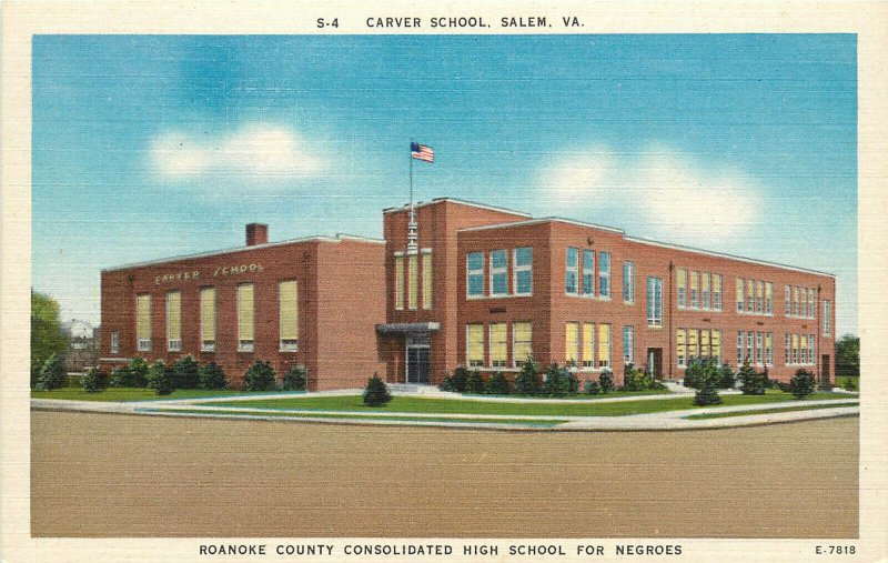 Postcard Carver School Salem VA Roanoke Co. Consolidated High School for Negroes 