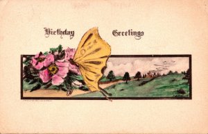 Butterflies Birthday Greetings With Butterfly and Flowers