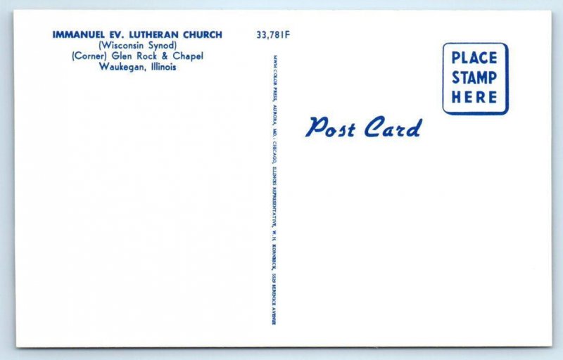 2 Postcards WAUKEGAN, IL Illinois~ IMMANUEL LUTHERAN CHURCH First Baptist Church