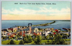 Duluth Minnesota~Birds Eye View From Skyline Drive~PM 1943~Vtg Linen Postcard