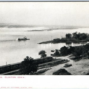 c1900s Clinton IA Mississippi River Steamer Postcard Steam Ship Railway Hurd A87