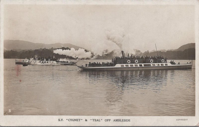 RPPC Postcards Ships Furness Railway Steamers SY Cygnet & Teal off Ambleside