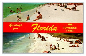 Vintage 1972 Postcard Greetings From Florida - Beach Bathers White Sand Beach