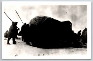 RPPC Whaling Cutting Bowhead Baleen Whale Barrow Alaska AK UNP Postcard F17