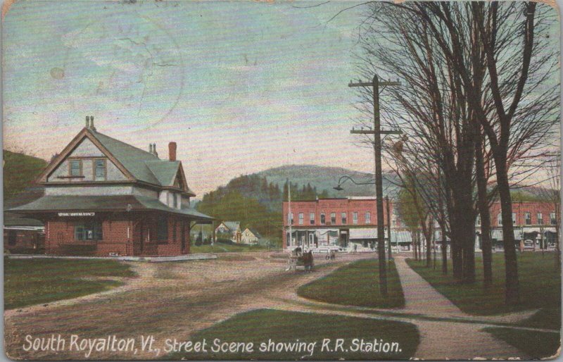 Postcard South Royalton Vermont Street Scene Railroad Station 1907